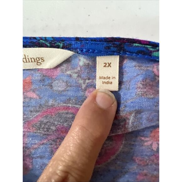 Soft Surroundings Womens 2x BoHo Top Tamuri Tunic Blue Floral Beaded Blouse XXL - Picture 10 of 14